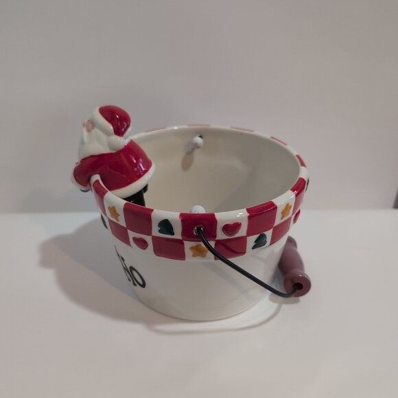 Ceramic Christmas Pot Container With Santa And Handle - Picture 4 of 6